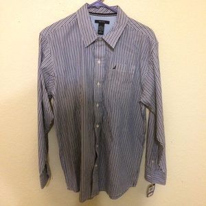 Nautica white + blue striped dress shirt sz 20 reg